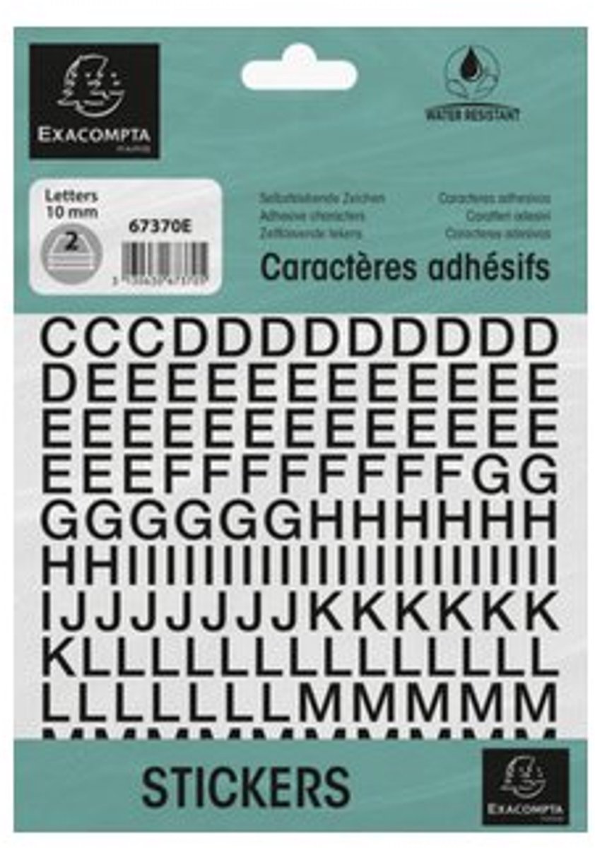 Exacompta Etui met zelfklevende zwarte letters A-Z 20 mm - Zwart - 67375E