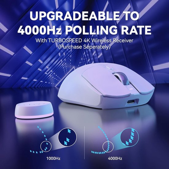 Superlichte 4K Draadloze Gaming Muis met PAW3395 Sensor, 26000 DPI en 700 Uur Batterijduur voor PC/MAC - Wit — afbeelding 2