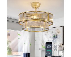 DESMIU Plafondventilator Met Verlichting – 50 Cm – Zes Standen en Bediening via App – ABS – Goudkleurig – Slaapkamer – Tijdschakelaar