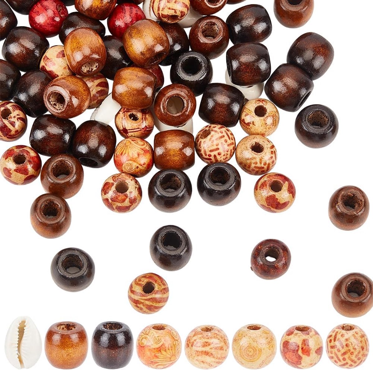 1 Schachtel Mit 100 Stück Großen Holzperlen Für Haarstyling Natürliche Europäische Rondelle Zylinderperlen Aus Holz - ShopVlot