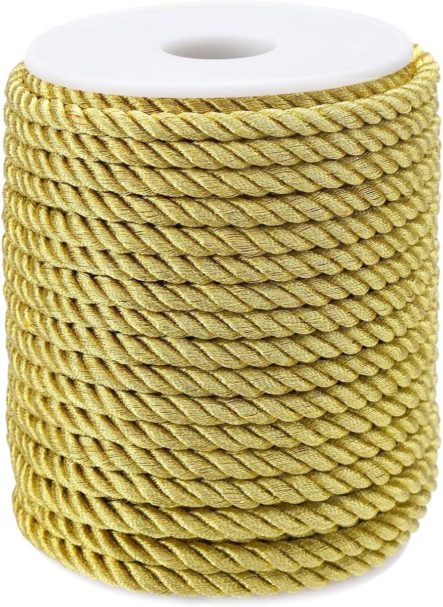 Decoratieve Gedraaide Koord - 6mm 3 Laags Gedraaide Polyester Koord - Gouden Handwerk Nylon Touw - Decoratief Touw voor Huisdecoratie - Sieraden Maken - Eerkoord - Kersttas Koorden