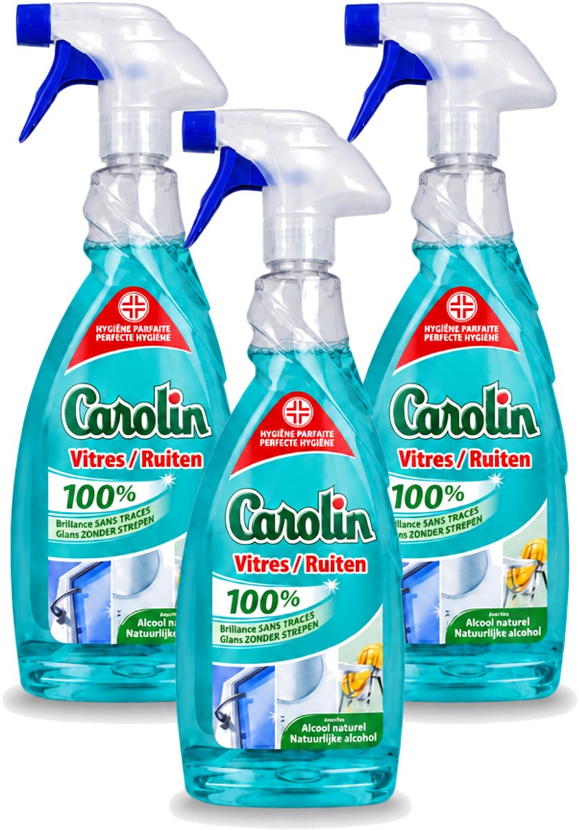 3 x Carolin - Glas- en Ruitenreiniger - Met Natuurlijke Alcohol - 650 ml - Bulkverpakking - 3 stuks