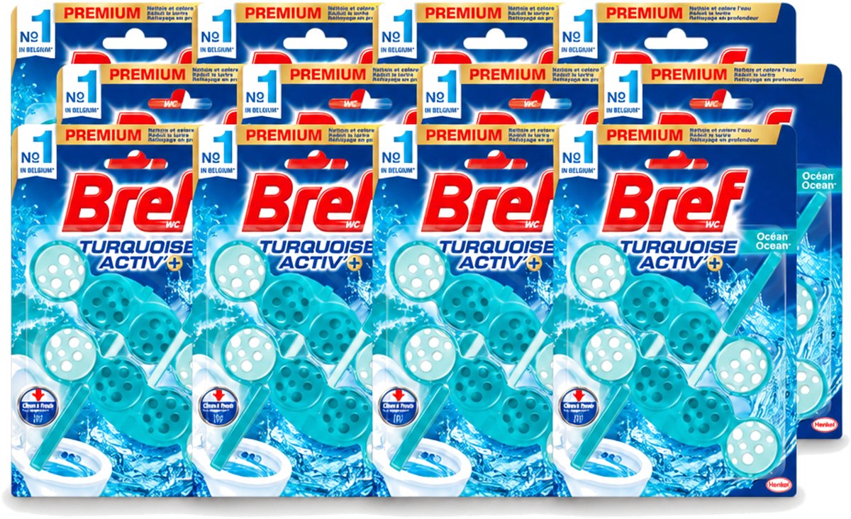 12 x Bref WC - Turquoise Activ+ - Toiletblok - Oceaan - 2 Blokken - Voordeelverpakking - 12 stuks