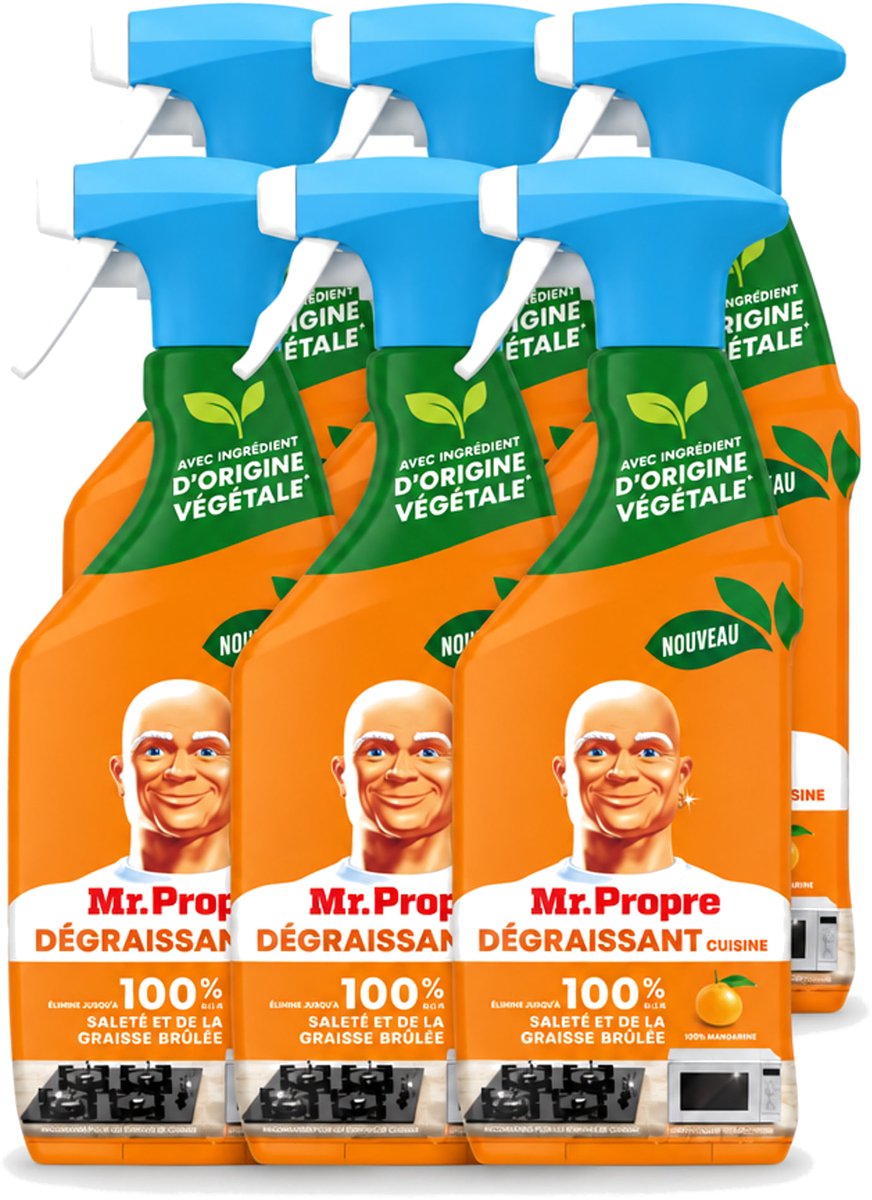 6 x Mr. Proper - Keukenontvetter Spray - Mandarijn - Natuurlijke ingrediënten - 500 ml - Voordeelverpakking - 6 stuks