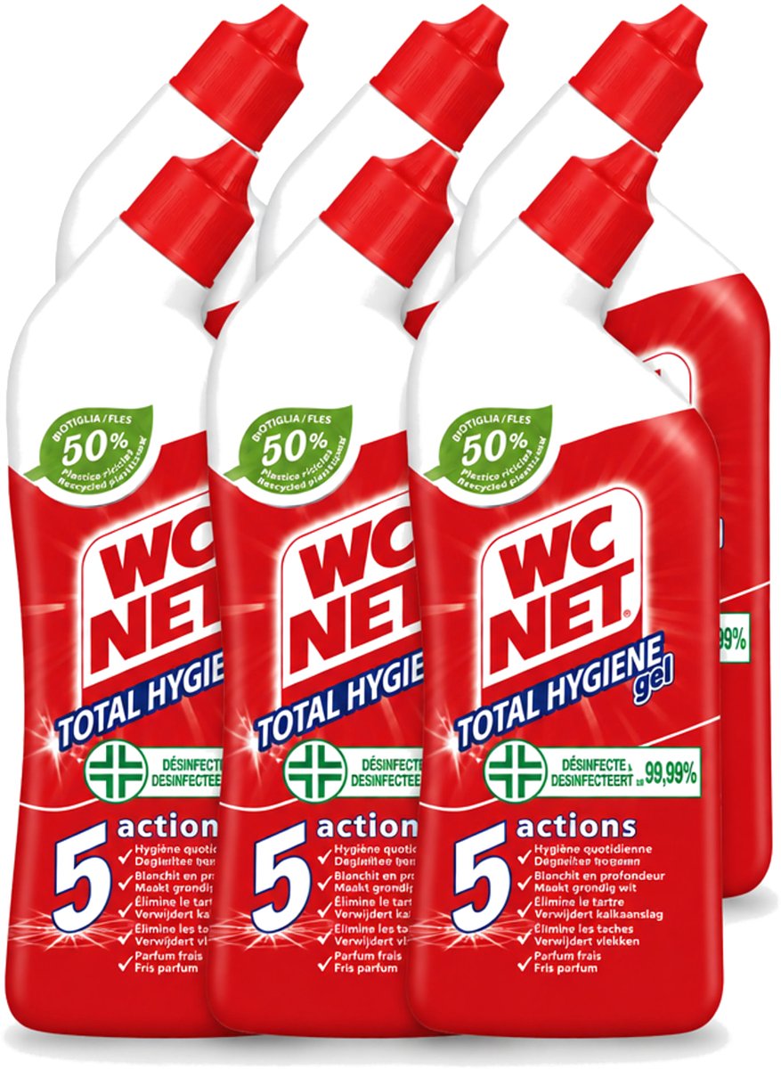 6 x WC Net - Toiletreiniger - Gel - Ontkalkt En Verwijdert Vlekken - 750 ml - Voordeelverpakking - 6 stuks
