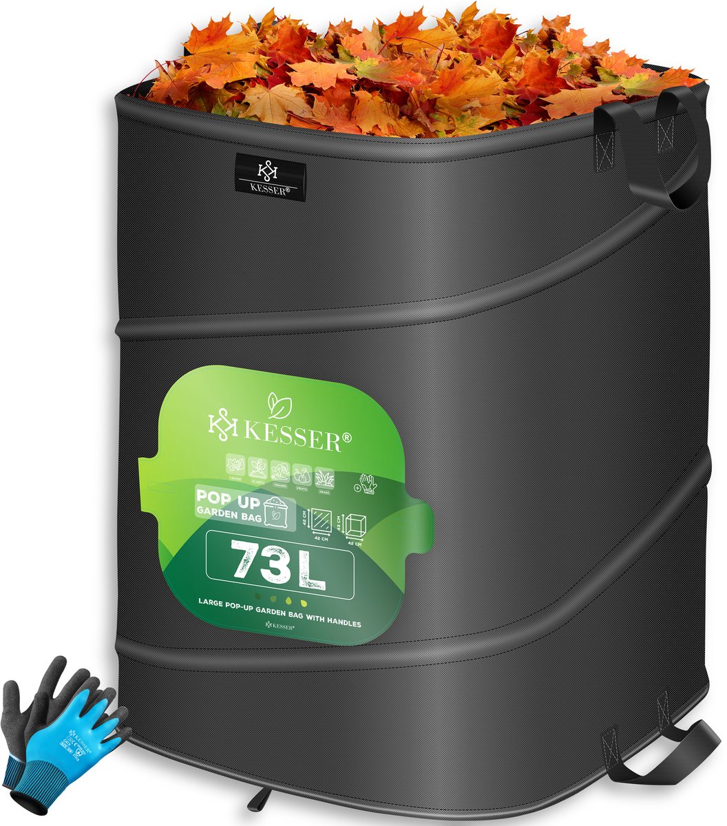 KESSER® Pop-up tuinzak set van 2 x 219 liter - Zelfstaand en opvouwbaar - Zwart/lichtgroen