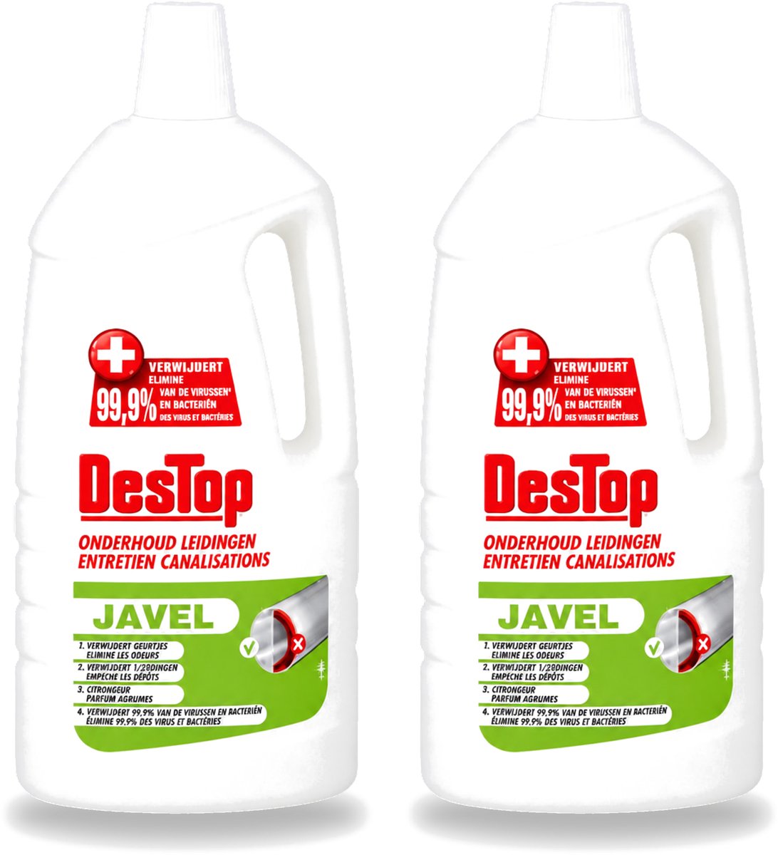 2 x DesTop - Onderhoud Leidingen - Javel - 4-in-1 Werking - Citroengeur - 1,5L - Voordeelverpakking - 2 stuks