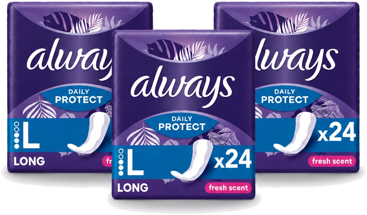 3 x Always – Inlegkruisjes – Long Fresh Scent – 24 Inlegkruisjes - Voordeelverpakking - 3 stuks