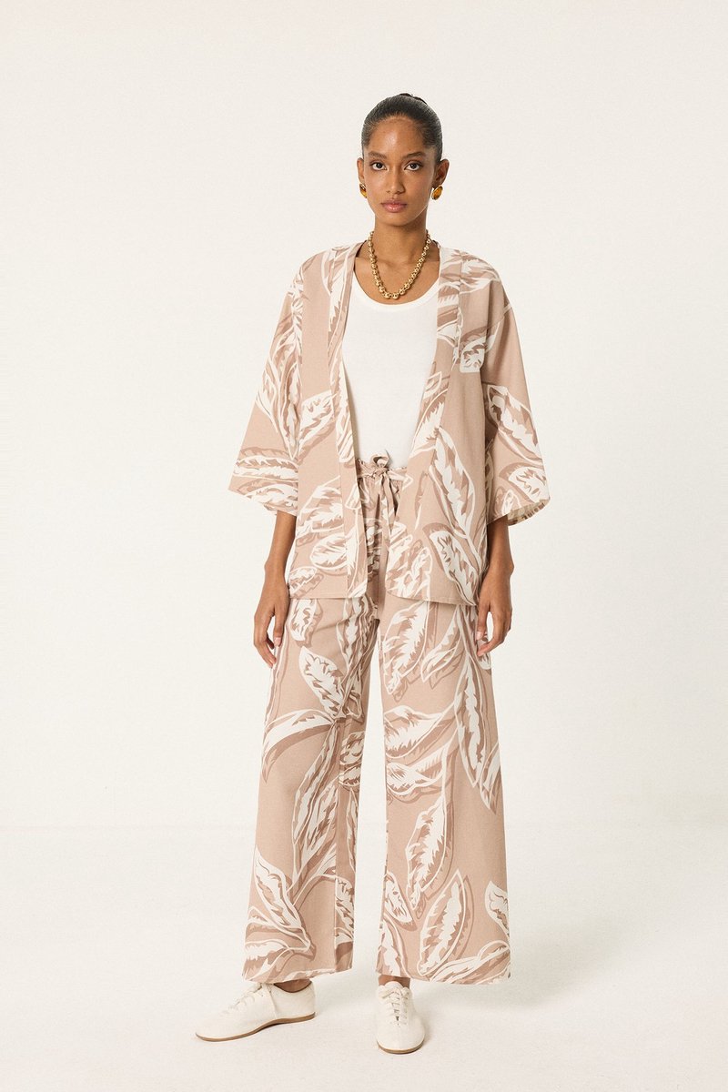 Touché Privé - Set van kimono en broek met patroon - Bruin - Dames