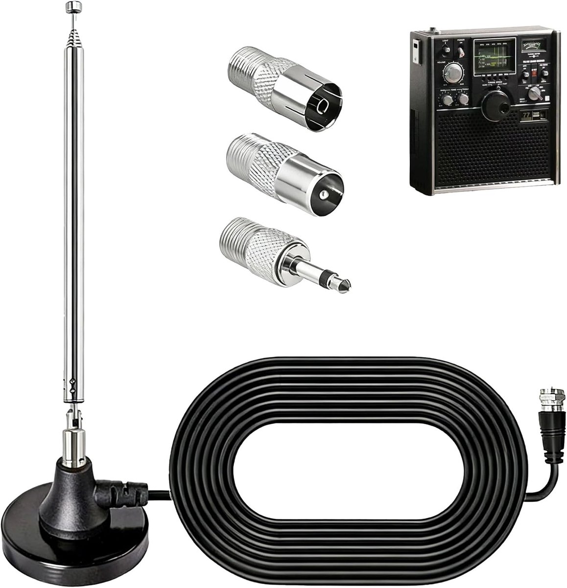 Dab FM Radio Antenna, Telescopic, 79 cm, Indoor Radio with Magnetic Base and 3 m Cable, HiFi Receiver for Hi-Fi - ShopVlot