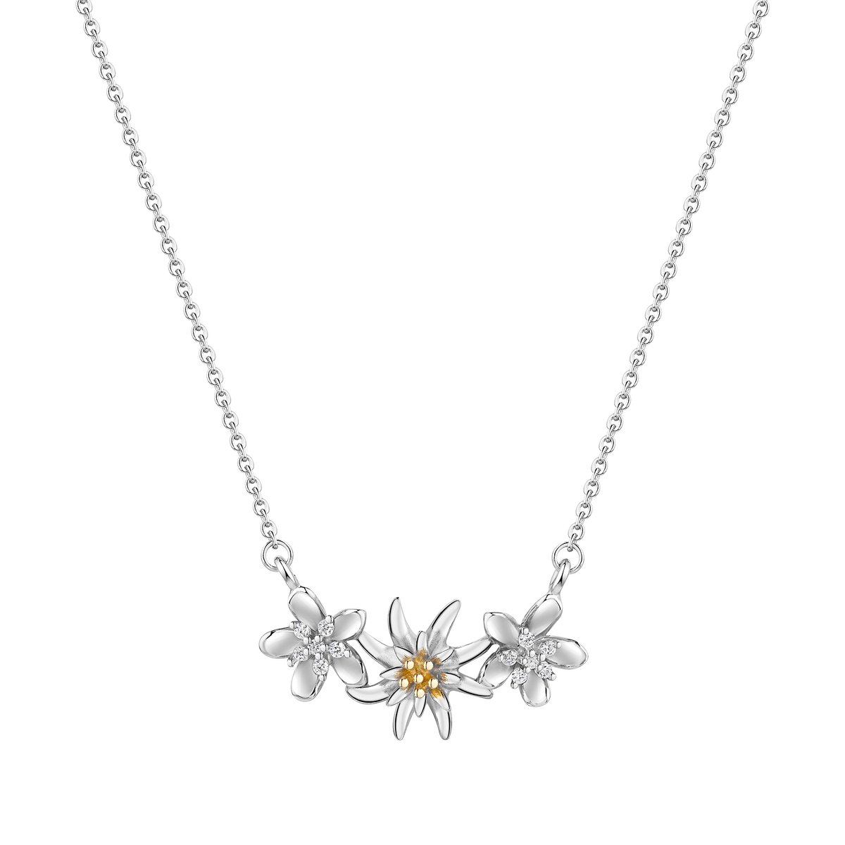 Celesta Collier 925/- Sterling Silber Tracht Collier zweifarbig Blumen Edelweiß