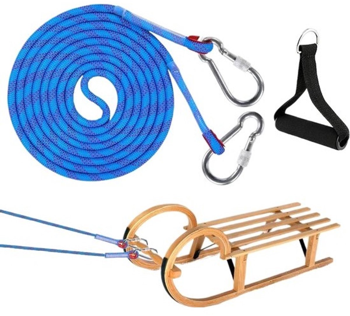 Dik slee touw met karabijnhaak - 10mm x 4m - Premium slee touw voor winteractiviteiten