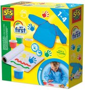 SES Creative My First Vingerverf Set met Kliederschort - 4 Kleuren - Vanaf 1 Jaar - Baby Speelgoed - Glutenvrij - Schoencadeautjes Sinterklaas