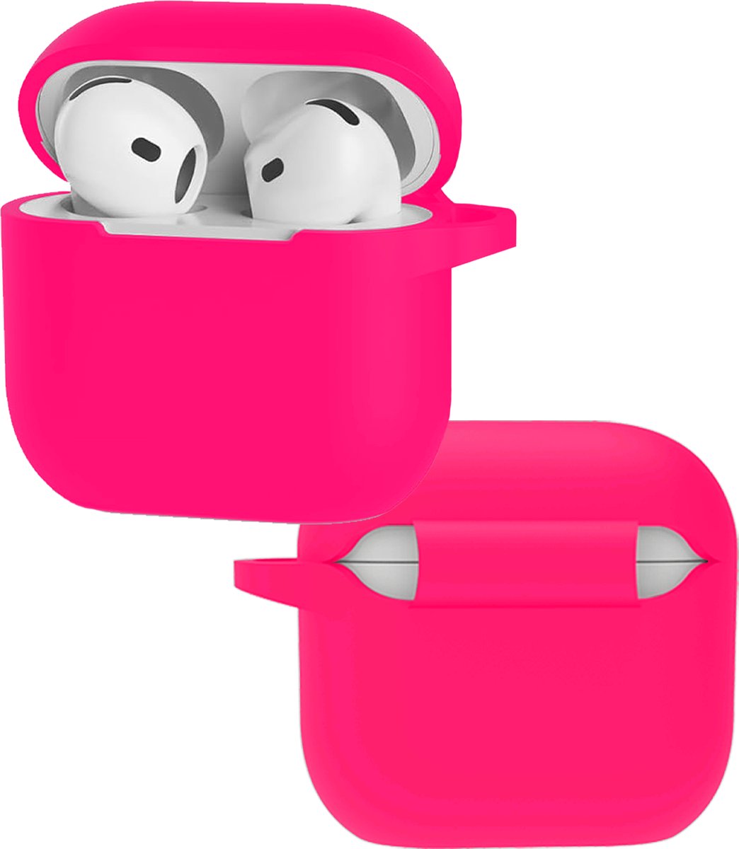 Hoes - Geschikt voor Apple AirPods 5 - Siliconen Hoesje met Clip - Silicone Case Cover - Roze