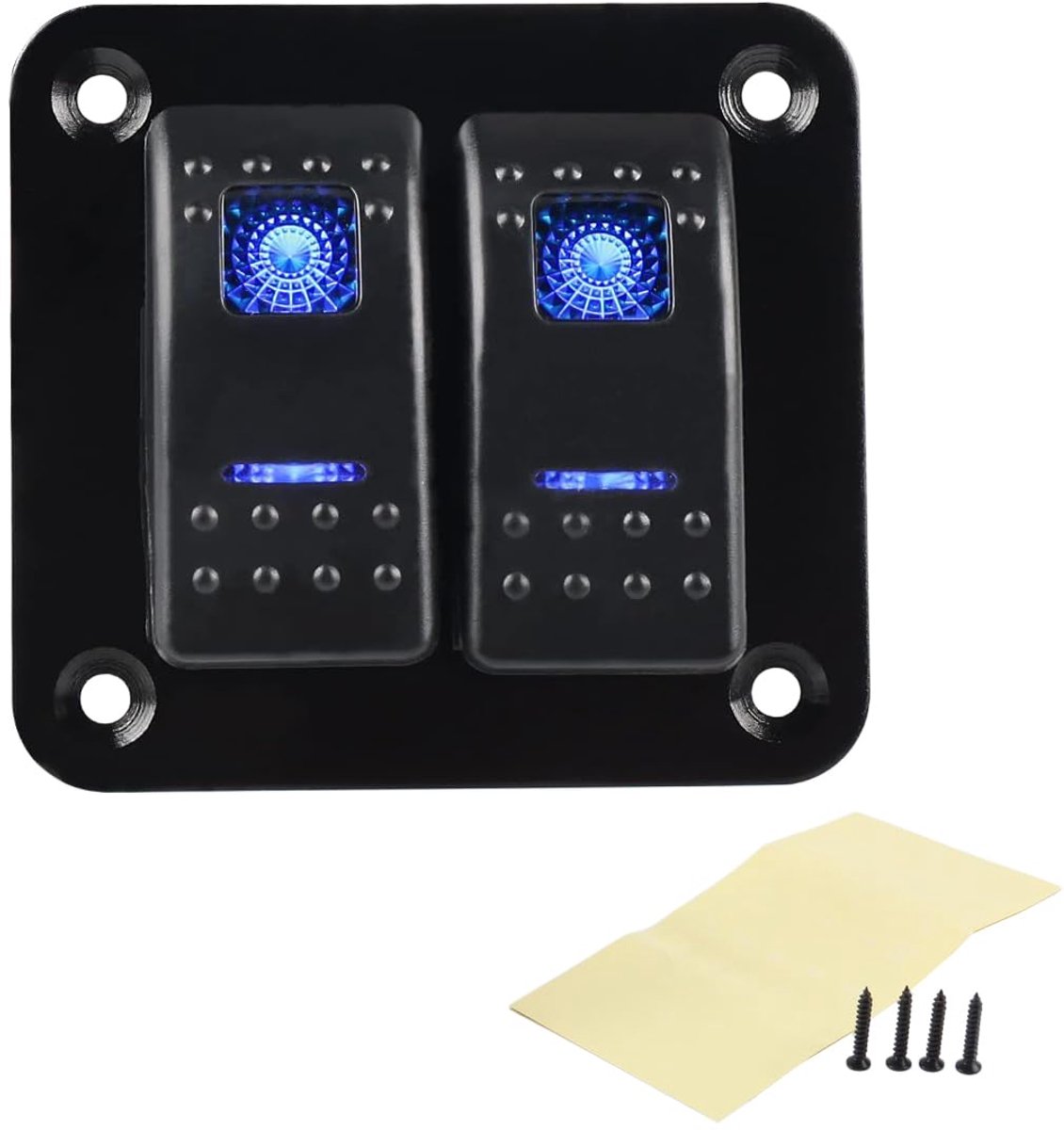Tuimelpaneel 2-weg - 12V/24VDC - aluminium - waterdicht met blauwe verlichting - ShopVlot