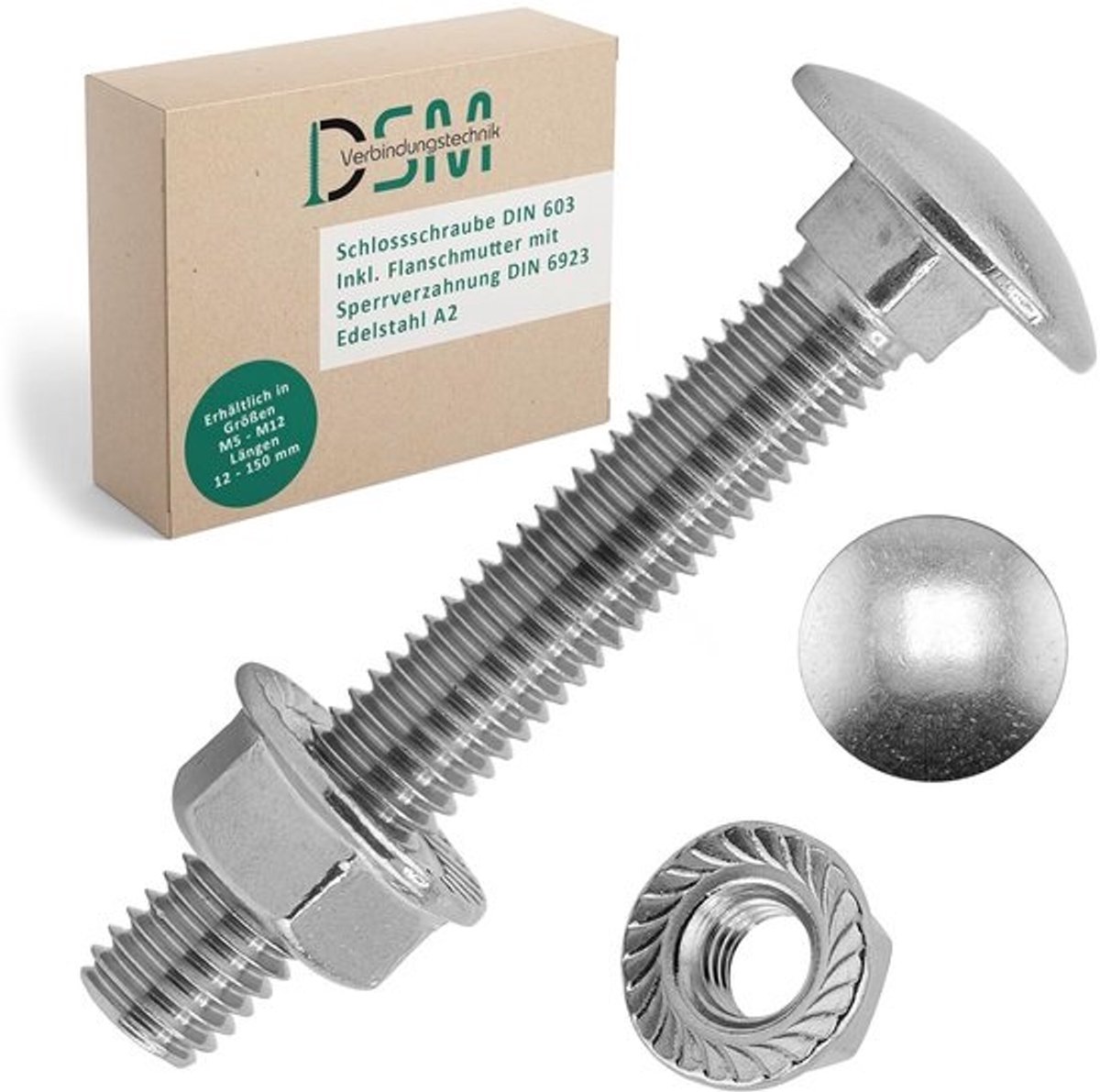 Slotschroeven - M6 x 30 mm - Bouten met flensmoer - Robuuste bevestiging - Roestvrij staal A2 - 25 stuks - Zilverkleurig