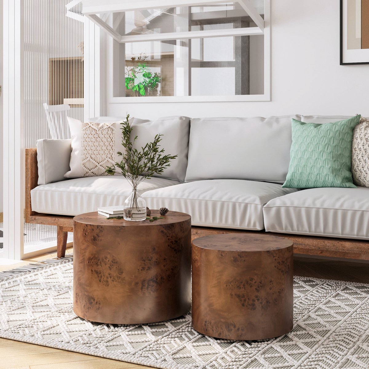 MODFU Set Van 2 Ronde Salontafels - Nestbaar - Modern - MDF - Donkerbruin