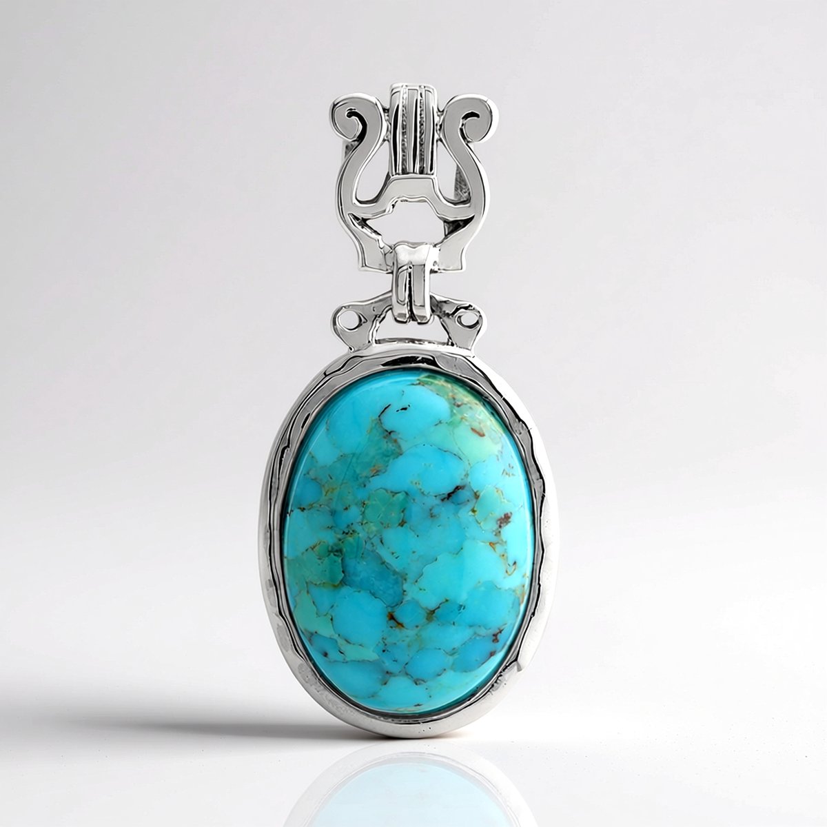 Cavill - Zilveren Hanger met Blauwe Kingman Mohave Turkoois 7,425 ct - 925 Sterling Zilver - Ovaal Cabochon - Minimalistisch Design