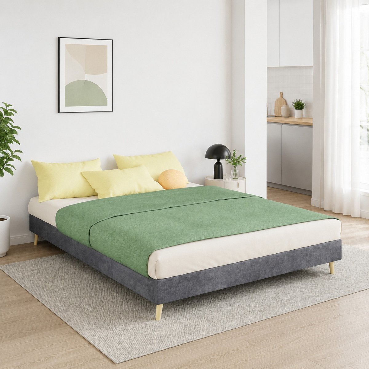 WUVRIE Bedframe 140x200 cm met lattenbodem, laag model zonder hoofdbord en matras, grijs