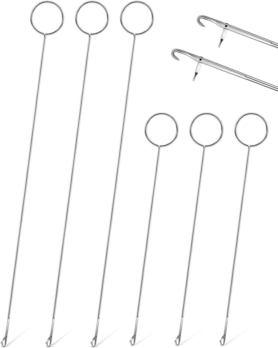 Set van 6 lange naaaihaken met slot - metaal - draaigereedschap - ideaal voor inrijgen van elastisch koord - ShopVlot