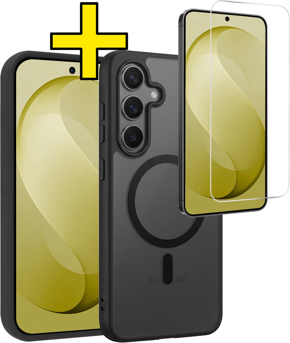 Hoesje - Met Screenprotector - Geschikt voor Samsung Galaxy S26 FE - Magsafe Compatible - Sterk & Shockproof - Back Cover - Shock Proof Case - Telefoon Hoes - Telefoonhoesjes - Zwart
