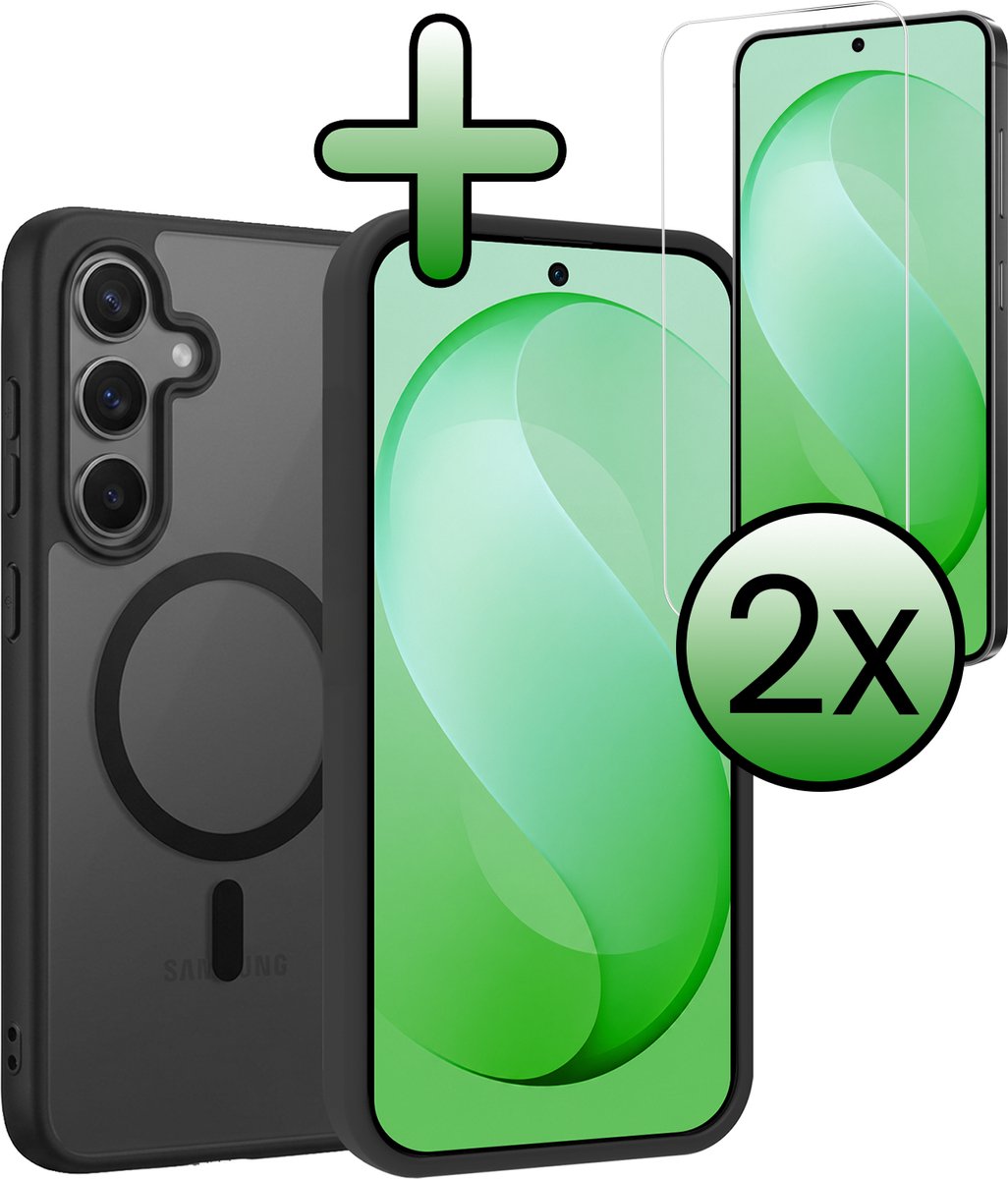 Hoesje Met 2x Screenprotector - Geschikt voor Samsung Galaxy S26 FE - Magsafe Compatible - Sterk & Shockproof - Back Cover - Shock Proof Case - Telefoon Hoes - Zwart