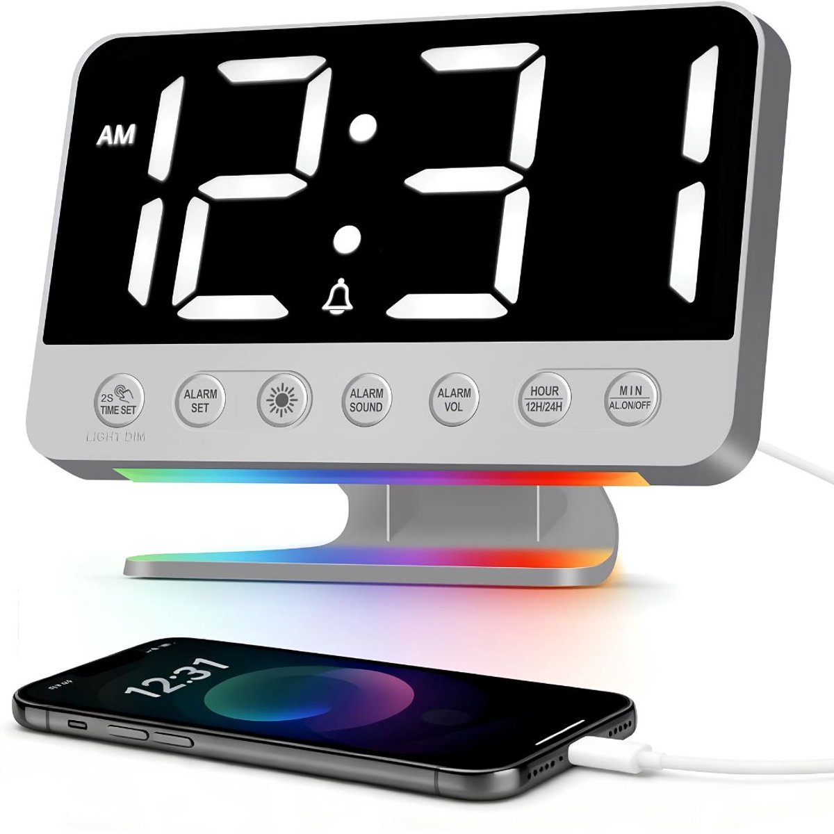 JCP® Wekker Digitaal - Wekkers Digitaal - Digitale Wekker - Zilver - 10cm x 16cm x 6cm
