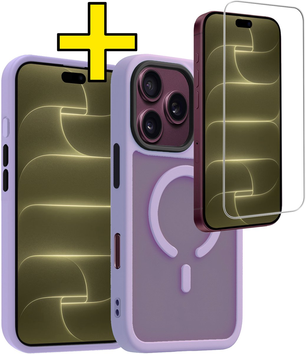 Hoesje - Met Screenprotector - Geschikt voor Apple iPhone 18 Pro Max - Magsafe Compatible - Sterk & Shockproof - Back Cover - Shock Proof Case - Telefoon Hoes - Telefoonhoesjes - Lila