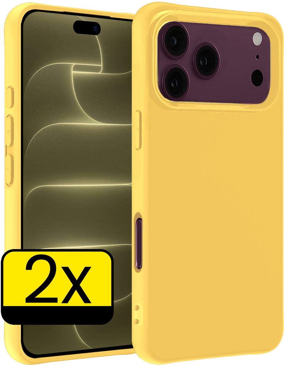 Hoesje - 2 Stuks - Geschikt voor Apple iPhone 18 Pro Max - Sterk & Shockproof - Case Siliconen - Back Cover - Telefoon Hoes - Telefoonhoesjes - Geel
