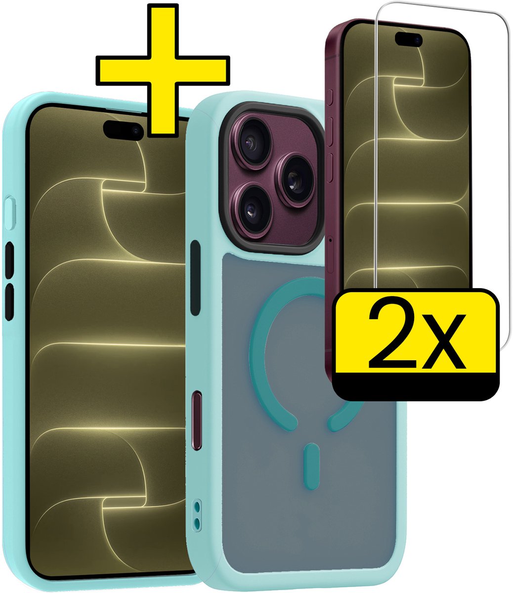 Hoesje - Met 2x Screenprotector - Geschikt voor Apple iPhone 18 Pro - Magsafe Compatible - Sterk & Shockproof - Back Cover - Shock Proof Case - Telefoon Hoes - Telefoonhoesjes - Lichtblauw