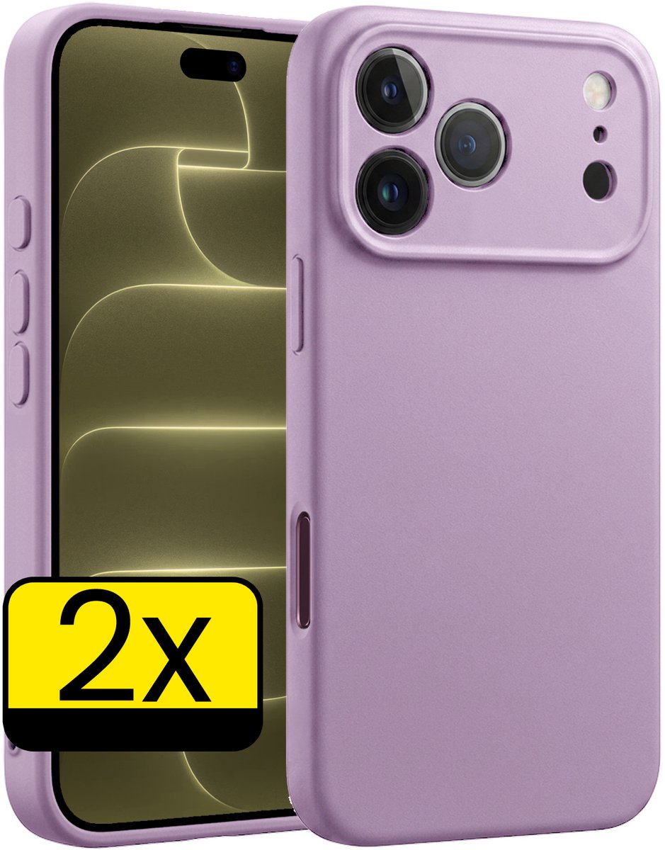 Hoesje - 2 Stuks - Geschikt voor Apple iPhone 18 Pro - Sterk & Shockproof - Case Siliconen - Back Cover - Telefoon Hoes - Telefoonhoesjes - Lila