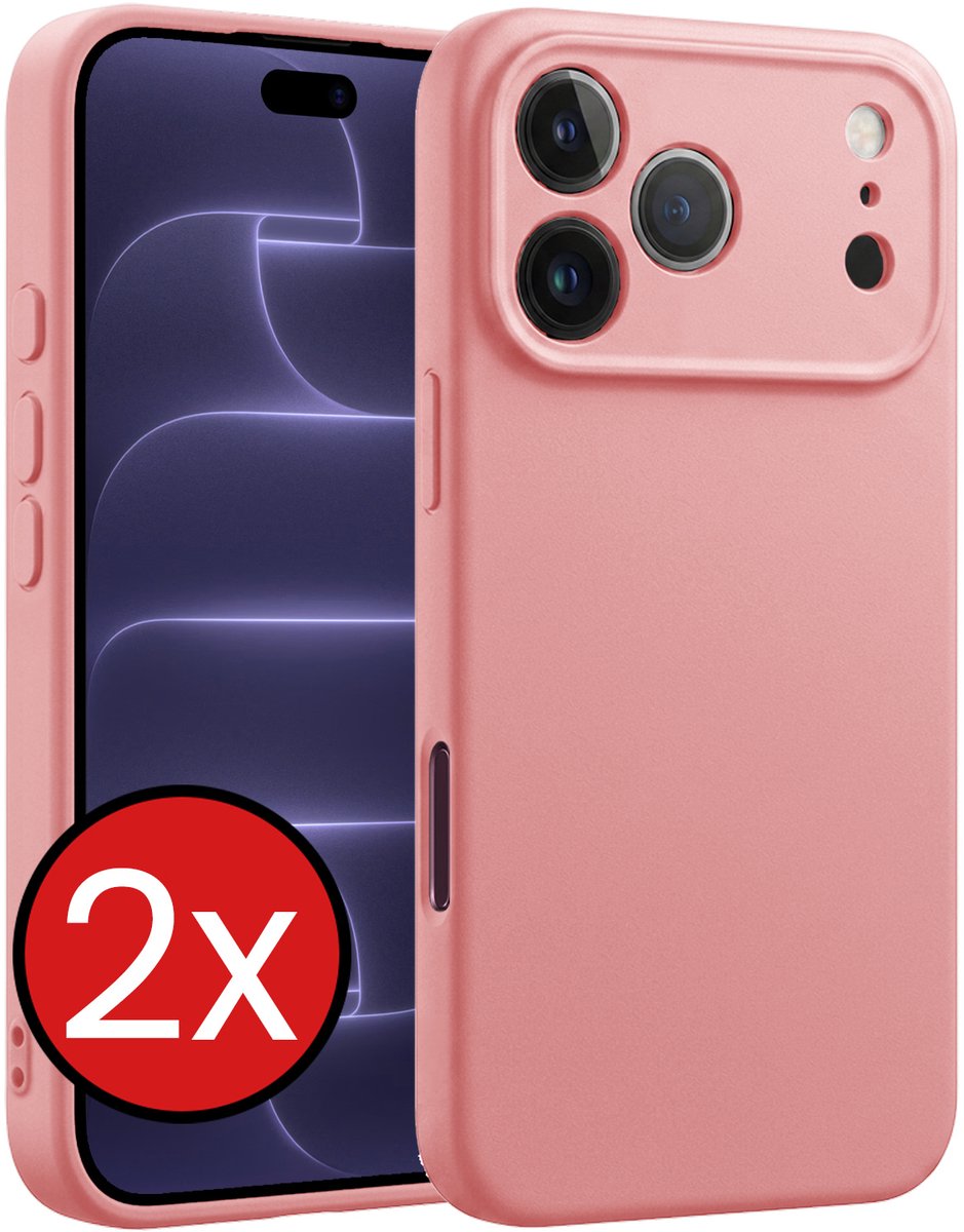 Hoesje - 2 Stuks - Geschikt voor Apple iPhone 18 Pro - Sterk & Shockproof - Telefoonhoes - Back Cover - Case Siliconen - Telefoon Hoes - Lichtroze