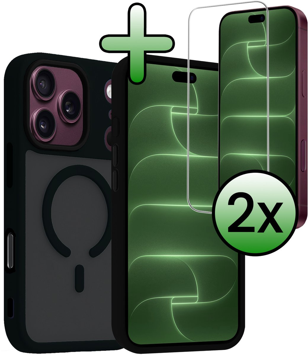 Hoesje Met 2x Screenprotector - Geschikt voor Apple iPhone 18 Pro - Magsafe Compatible - Sterk & Shockproof - Back Cover - Shock Proof Case - Telefoon Hoes - Zwart