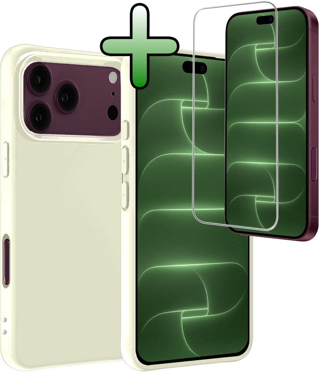 Hoesje Met Screenprotector - Geschikt voor Apple iPhone 18 Pro - Sterk & Shockproof - Back Cover - Siliconen Case - Telefoon Hoes - Wit