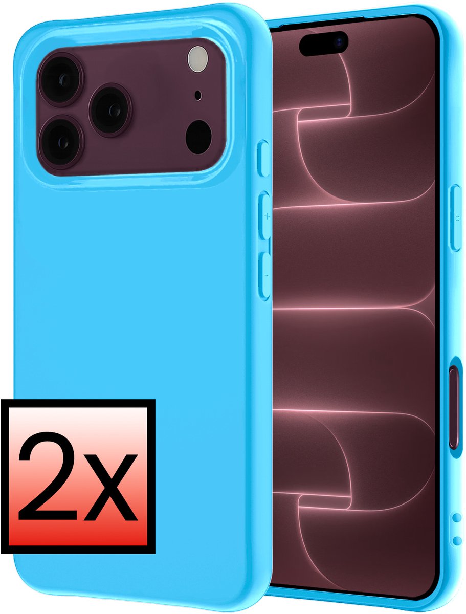 Hoesje - 2 Stuks - Geschikt voor Apple iPhone 18 Pro Max - Sterk & Shockproof - Case Siliconen - Back Cover - Telefoon Hoes - Lichtblauw