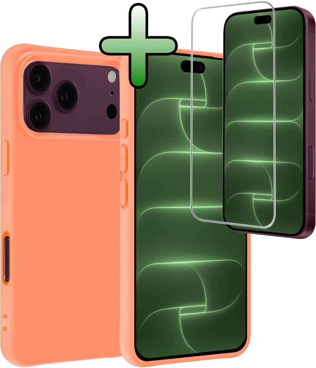 Hoesje Met Screenprotector - Geschikt voor Apple iPhone 18 Pro Max - Sterk & Shockproof - Back Cover - Siliconen Case - Telefoon Hoes - Perzik
