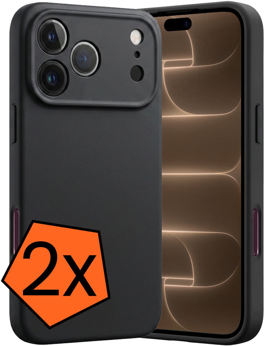 Hoes - 2 Stuks - Geschikt voor Apple iPhone 18 Pro - Sterk & Shockproof - Case Siliconen - Back Cover - Telefoon Hoes - Zwart