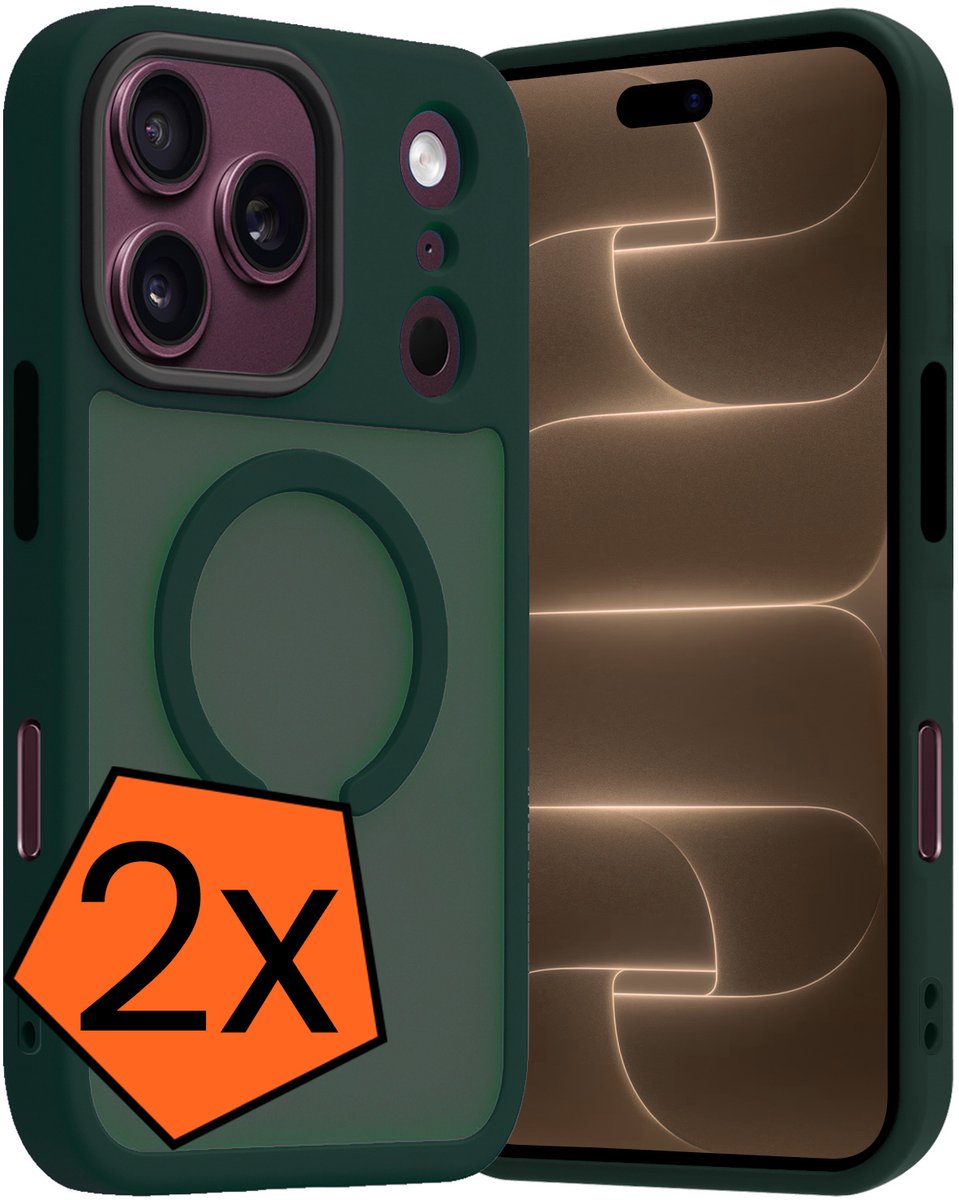 Hoes - 2 Stuks - Geschikt voor Apple iPhone 18 Pro - Magsafe Compatible - Sterk & Shockproof - Back Cover - Shock Proof Case - Telefoon Hoes - Donkergroen