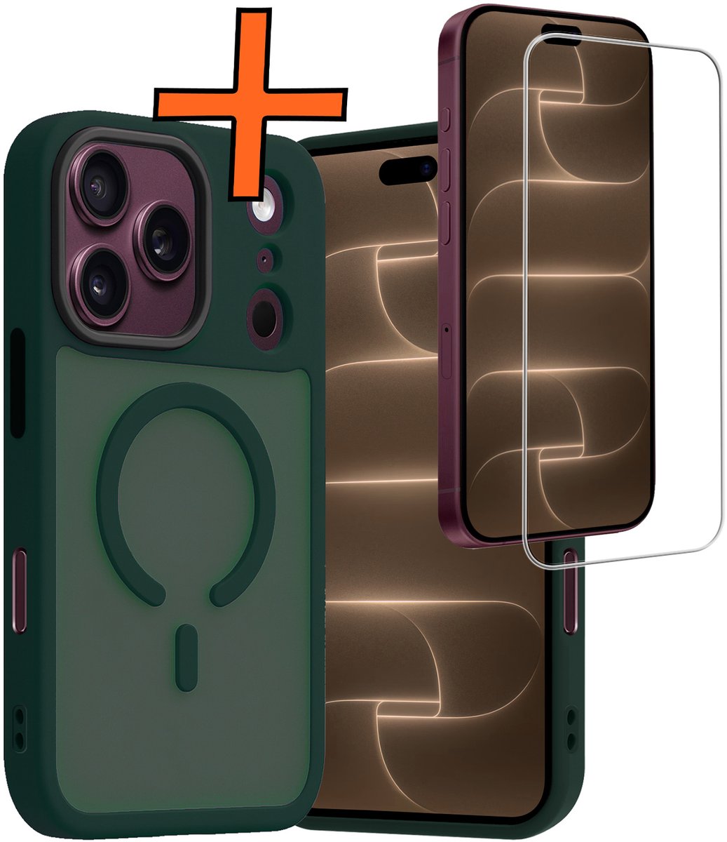 Hoes - Met Screenprotector - Geschikt voor Apple iPhone 18 Pro - Magsafe Compatible - Sterk & Shockproof - Back Cover - Shock Proof Case - Telefoon Hoes - Donkergroen