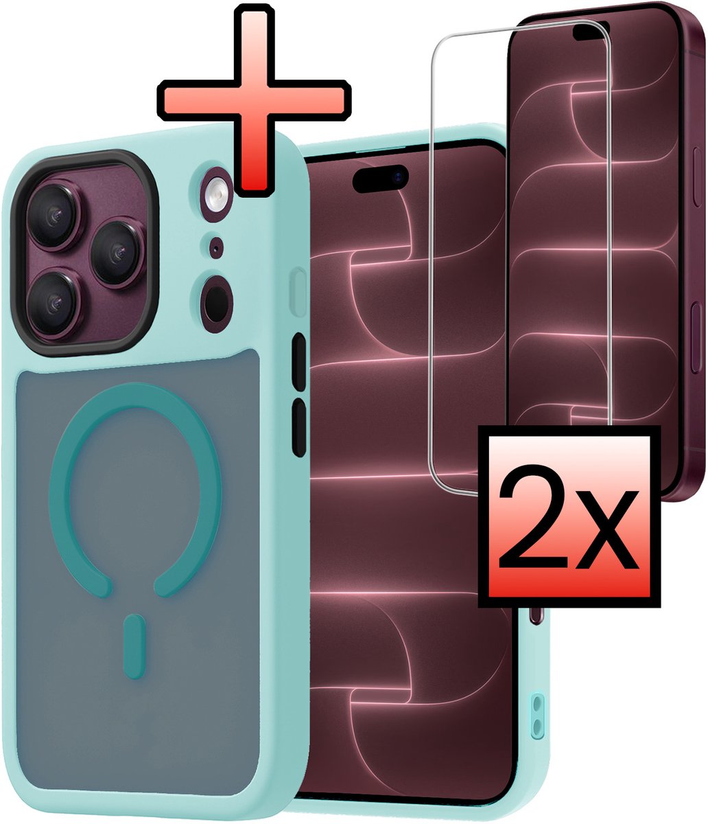Hoesje - Met 2x Screenprotector - Geschikt voor Apple iPhone 18 Pro Max - Magsafe Compatible - Sterk & Shockproof - Back Cover - Shock Proof Case - Telefoon Hoes - Lichtblauw