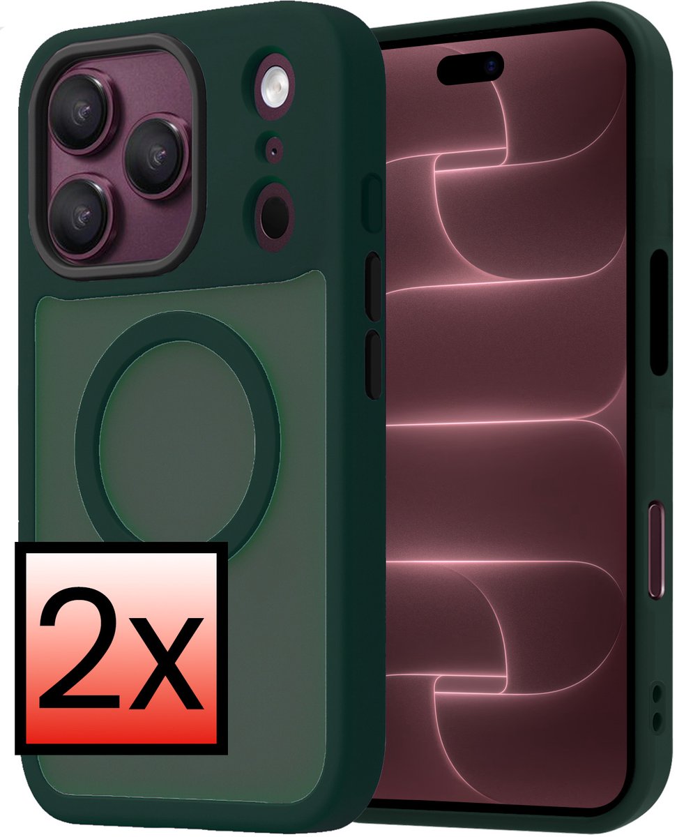 Hoesje - 2 Stuks - Geschikt voor Apple iPhone 18 Pro Max - Magsafe Compatible - Sterk & Shockproof - Back Cover - Shock Proof Case - Telefoon Hoes - Donkergroen