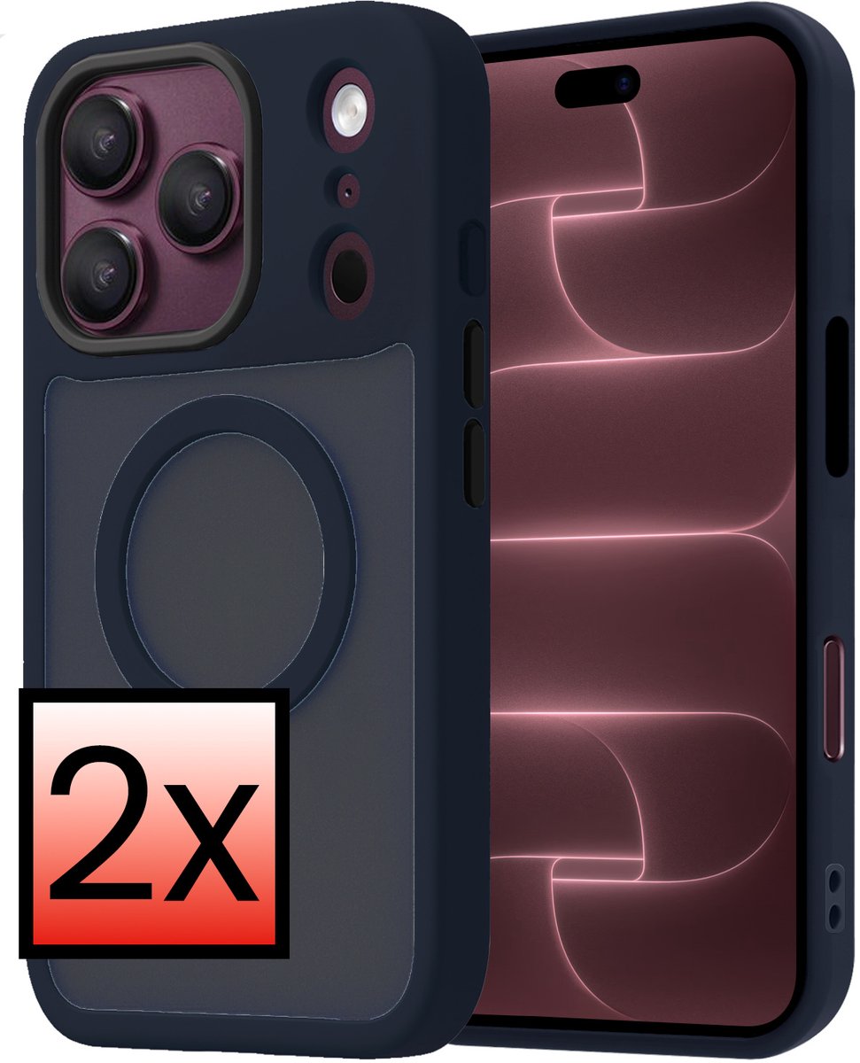 Hoesje - 2 Stuks - Geschikt voor Apple iPhone 18 Pro - Magsafe Compatible - Sterk & Shockproof - Back Cover - Shock Proof Case - Telefoon Hoes - Donkerblauw