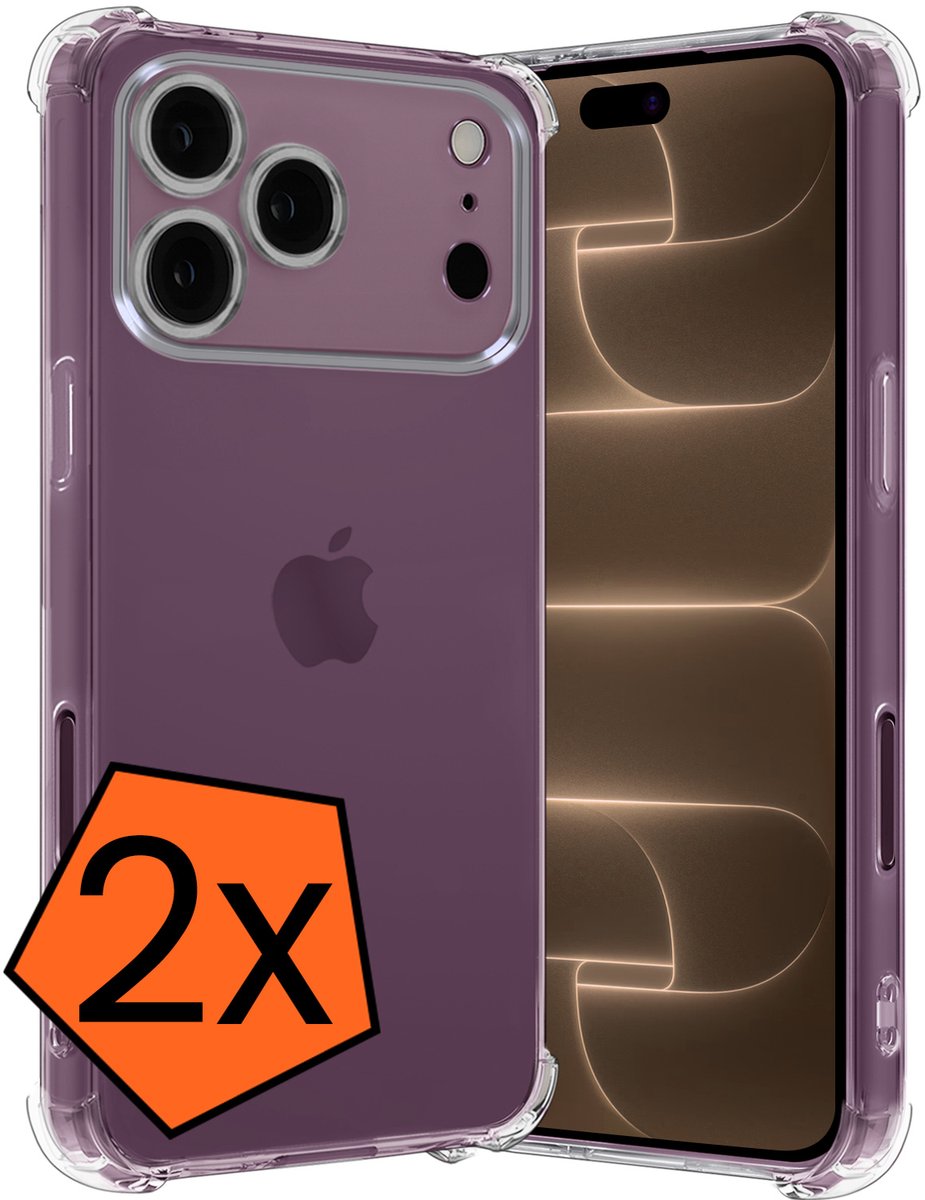 Hoes - 2 Stuks - Geschikt voor Apple iPhone 18 Pro Max - Sterk & Shockproof - Siliconen Case - Back Cover - Telefoon Hoesje Shock Proof - Transparant