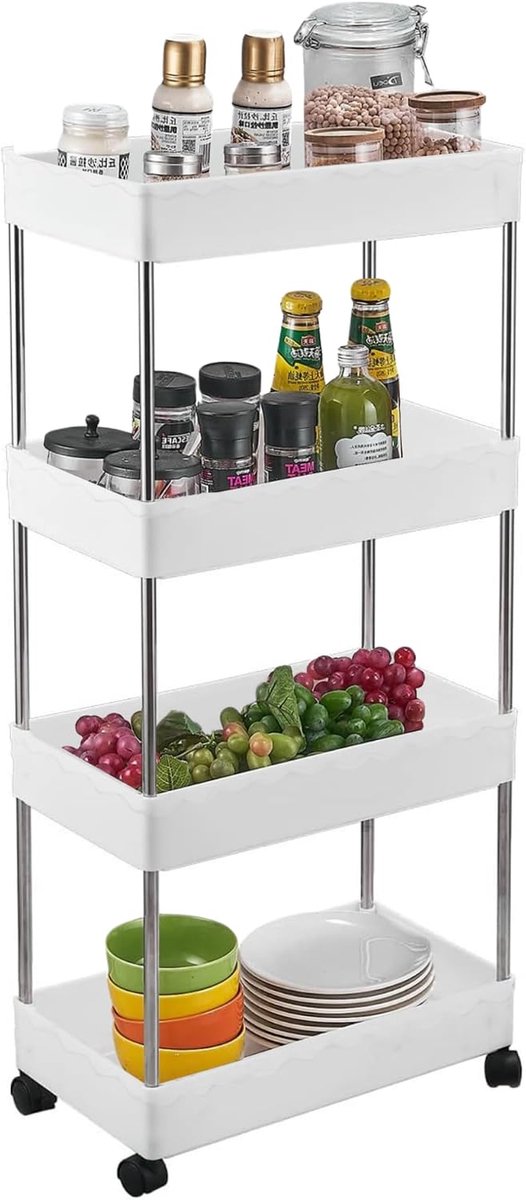 Organizer Cart 86 x 40 x 20 cm - kunststof - mobiel met wielen - ideaal voor keuken of badkamer - ShopVlot
