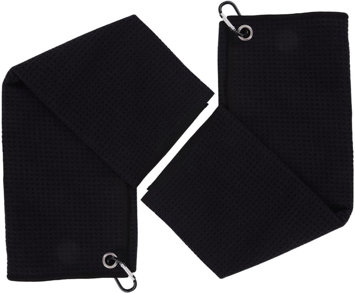 Set van 2 Microvezel Golfhanddoeken 40x40cm met Carabiner voor Gemakkelijk Ophangen, Ideaal voor Sport en Gym, Zwart