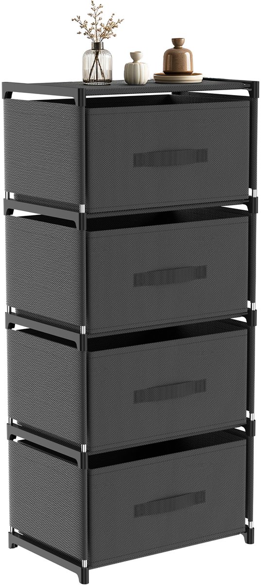 Arvioo - Opbergkast - 4 lades - Zwart - 40x26x88cm - Eenvoudige montage