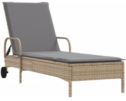 Verstelbare ligstoel - met wielen en kussen - Polylook - rotan