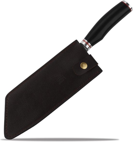 Professioneel BBQ-mes van 229mm met Japanse Damascus staal en lederen handvat - Perfect voor de keuken en grillen — afbeelding 2
