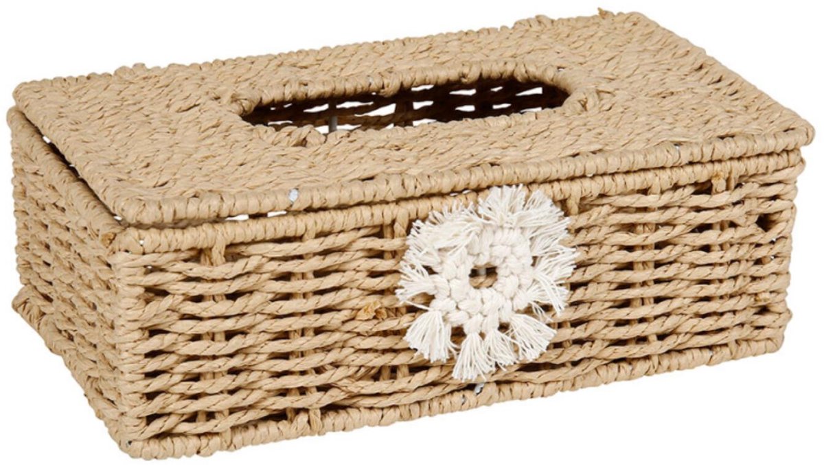 Ostaria Tissuebox met bloem - rotan tissuehouder - boho rieten doos