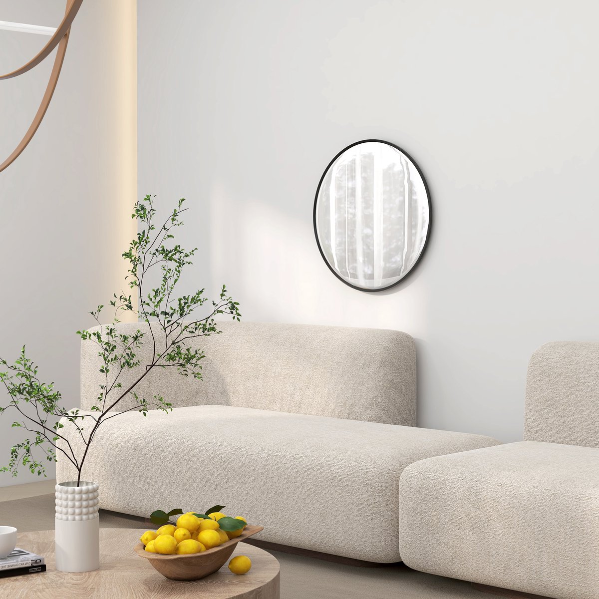 MODENUIT Wandspiegel – Rond 61 cm – Aluminium Lijst – Zwart – Wandmontage Voor Badkamer, Woonkamer en Hal Binnen